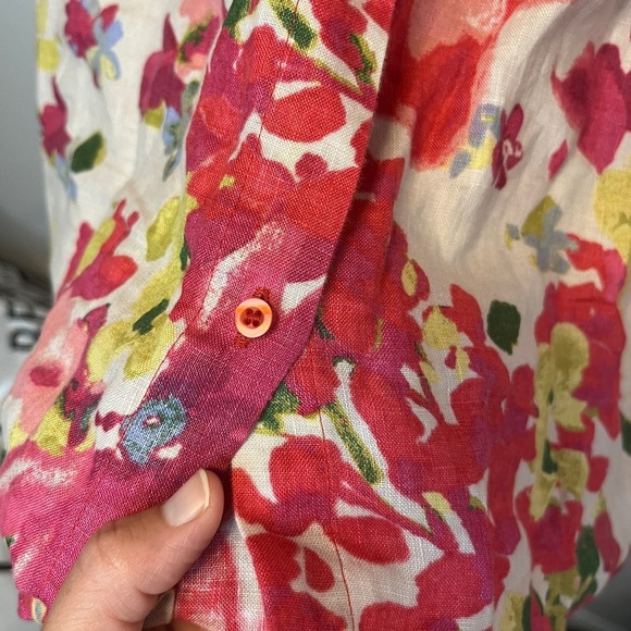 Charter Club 100% Linen Floral Button Down Blouse XL - Picture 6 of 9